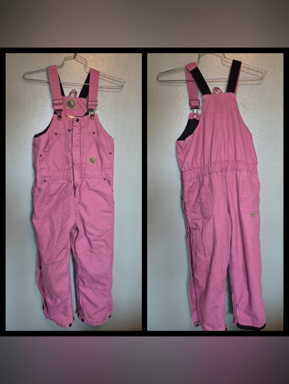 Berne Insulated Pink Overalls Quilted Lining Snap Leg Youth